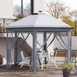 Outdoor and Garden-13' x 11' Pop Up Gazebo Tent, Hexagonal Canopy w/ Solar LED Light, Remote Control, Mesh Netting, Height Adjustable, Top Vents and Carrying - Grey - Outdoor Style Company