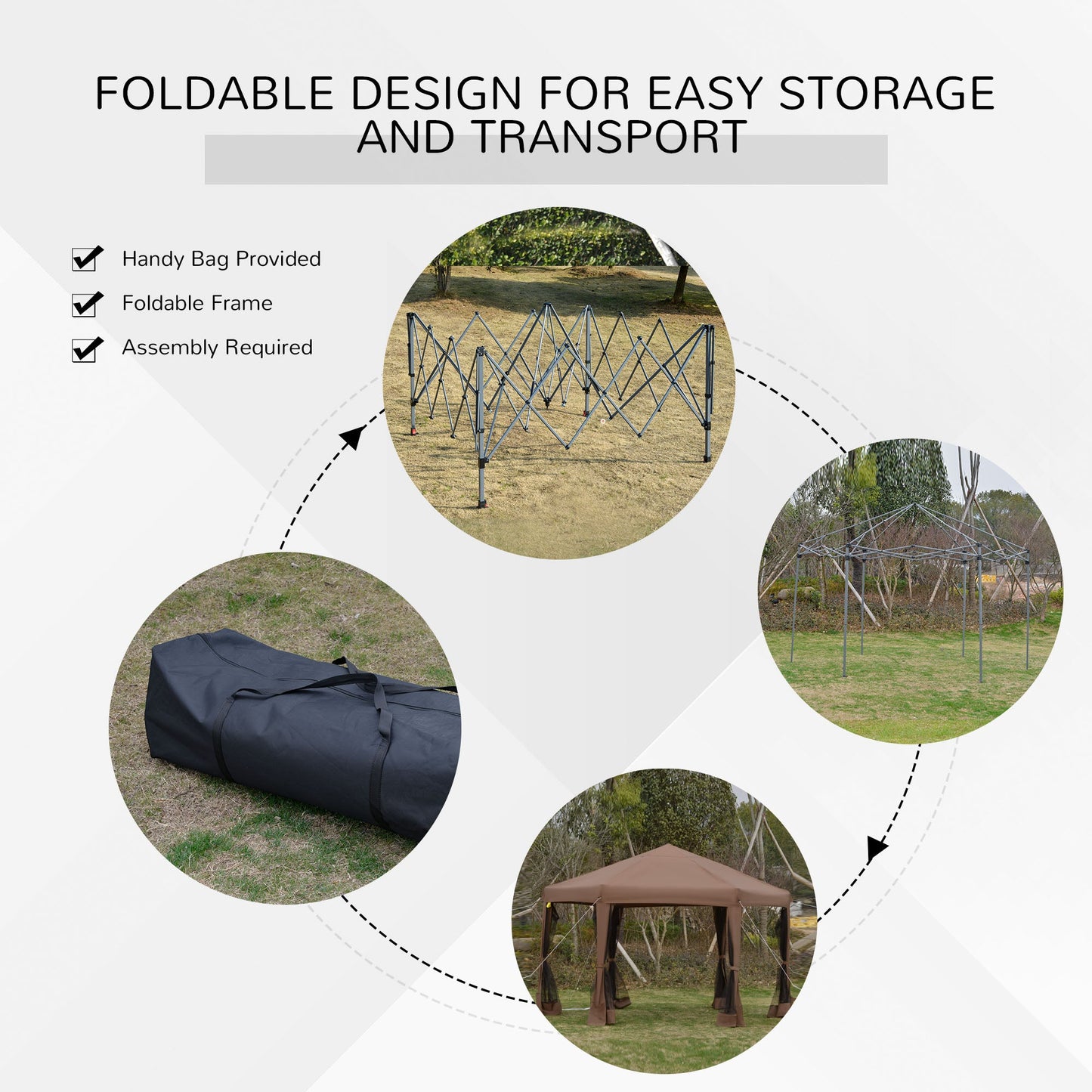 Miscellaneous-13' x 13' Heavy Duty Pop Up Canopy with Hexagonal Shape, 6 Mesh Sidewall Netting, 3-Level Adjustable Height and Strong Steel Frame, Brown - Outdoor Style Company