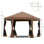 Miscellaneous-13' x 13' Heavy Duty Pop Up Canopy with Hexagonal Shape, 6 Mesh Sidewall Netting, 3-Level Adjustable Height and Strong Steel Frame, Brown - Outdoor Style Company