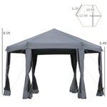 Miscellaneous-13' x 13' Heavy Duty Pop Up Canopy with Hexagonal Shape, 6 Mesh Sidewall Netting, 3-Level Adjustable Height and Strong Steel Frame, Grey - Outdoor Style Company