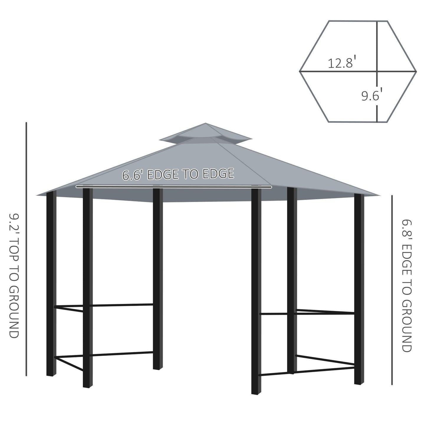 Outdoor and Garden-13' x 13' Party Tent, 2 Tier Hexagon Patio Canopy, Curtains, Double Vented Roof Gazebo, UV and Water Protection, Large Floor Space, Grey - Outdoor Style Company