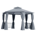 Outdoor and Garden-13' x 13' Party Tent, 2 Tier Hexagon Patio Canopy, Curtains, Double Vented Roof Gazebo, UV and Water Protection, Large Floor Space, Grey - Outdoor Style Company