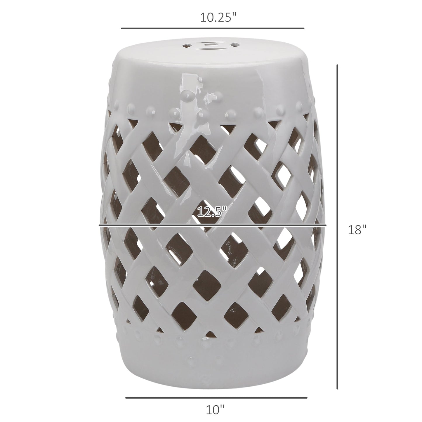 Outdoor and Garden-13" x 18" Ceramic Drum Garden Stool Side Table with Knotted Ring Design & Glazed Strong Materials, White - Outdoor Style Company