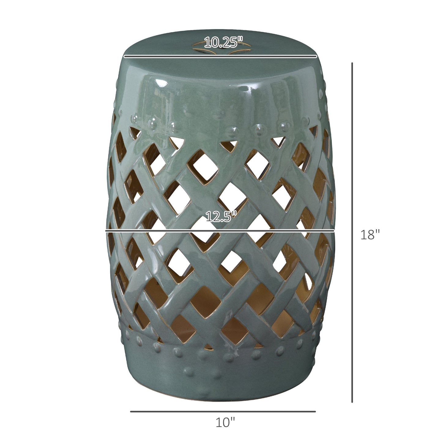 Outdoor and Garden-13" x 18" Ceramic Side Table Garden Stool with Knotted Ring Design & Glazed Strong Materials, Green - Outdoor Style Company