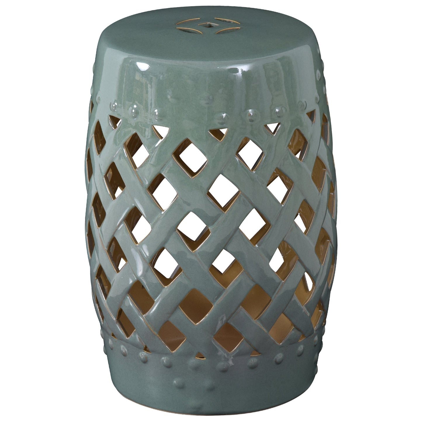 Outdoor and Garden-13" x 18" Ceramic Side Table Garden Stool with Knotted Ring Design & Glazed Strong Materials, Green - Outdoor Style Company