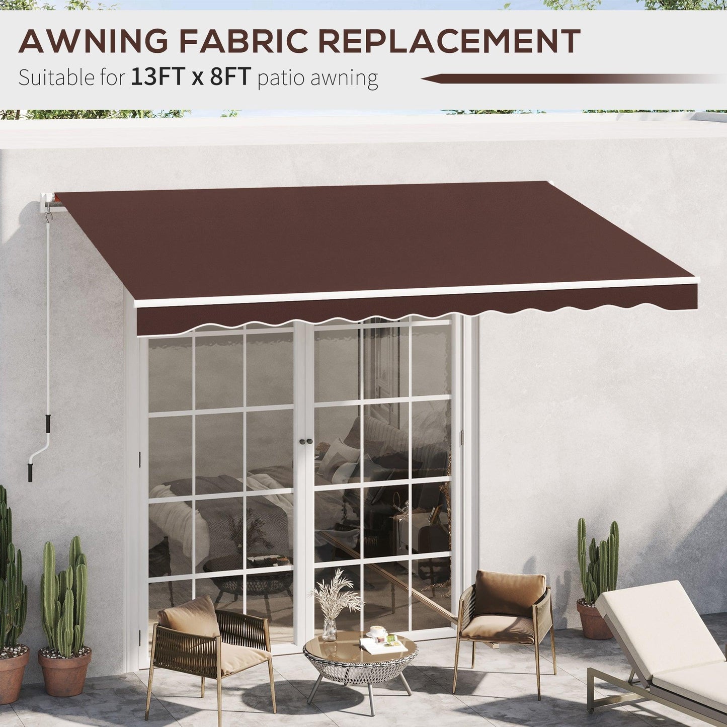 Outdoor and Garden-13' x 8' Retractable Awning Fabric Replacement Outdoor Sunshade Canopy Awning Cover, UV Protection, Coffee - Outdoor Style Company