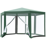 Outdoor and Garden-13ft x 13ft Outdoor Party Tent Hexagon Sun Shelter Canopy with Protective Mesh Screen Walls & Proper Sun Protection, Green - Outdoor Style Company