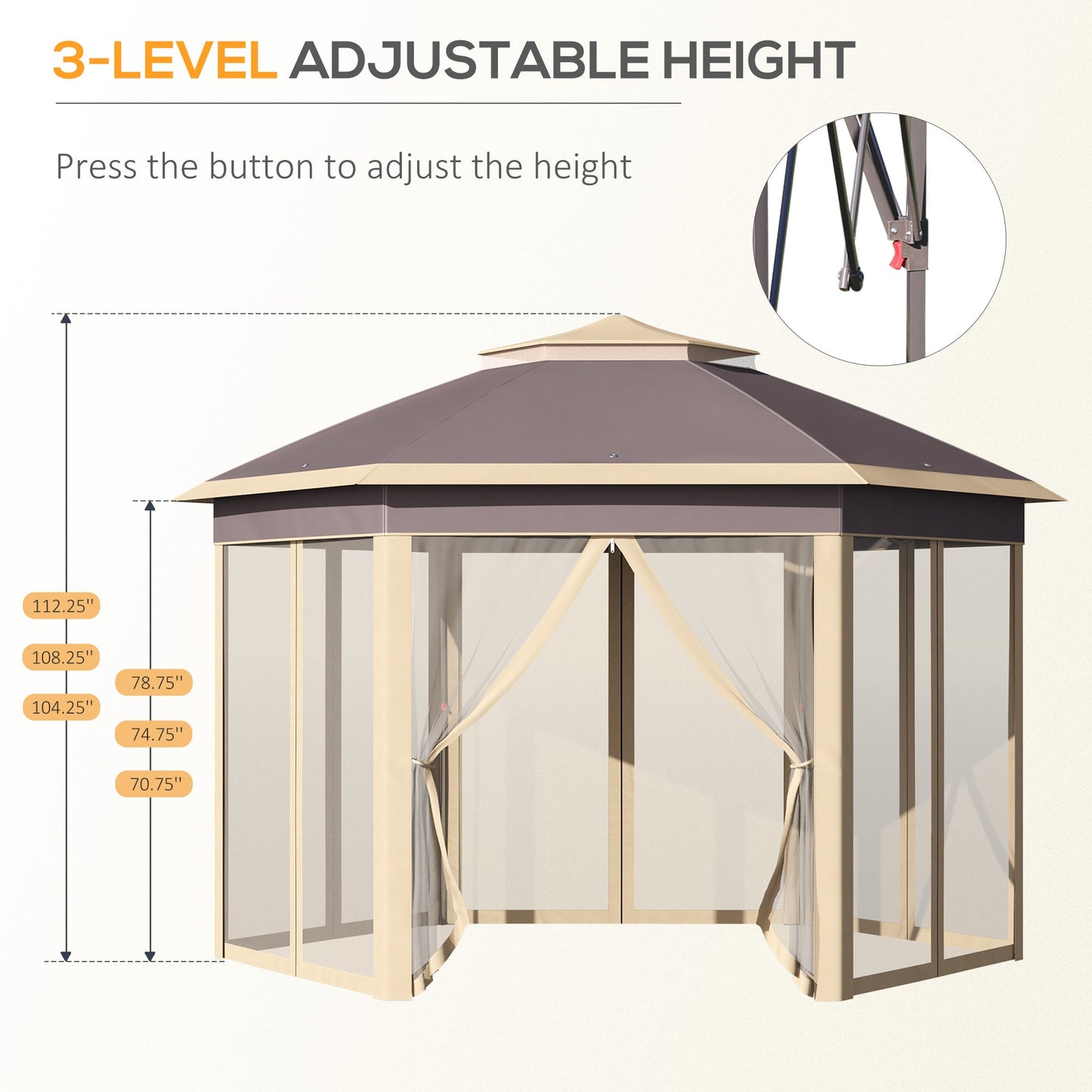 Miscellaneous-13'x11' Pop Up Gazebo, Double Roof Canopy Tent with Zippered Mesh Sidewalls, Height Adjustable and Carrying Bag - Outdoor Style Company