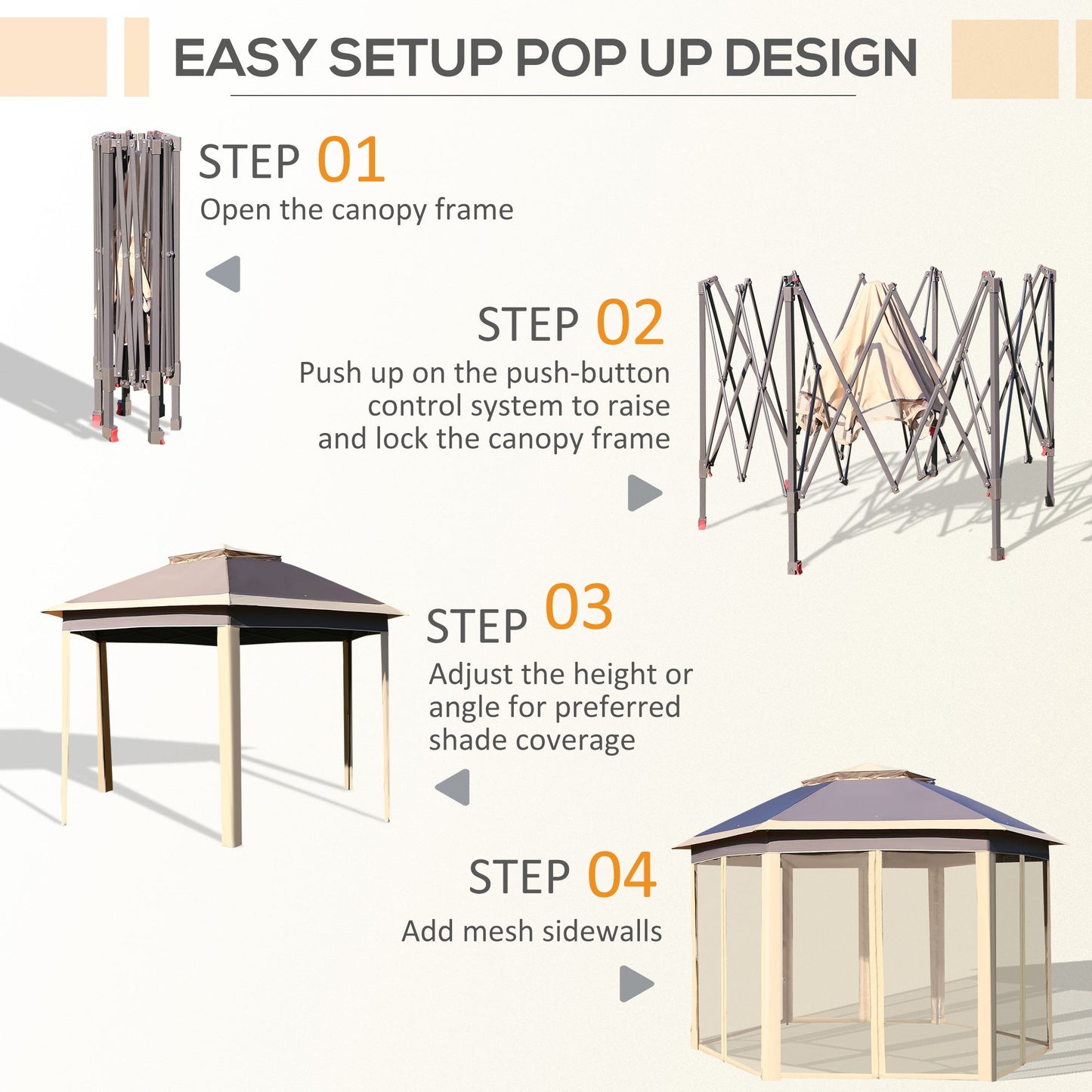 Miscellaneous-13'x11' Pop Up Gazebo, Double Roof Canopy Tent with Zippered Mesh Sidewalls, Height Adjustable and Carrying Bag - Outdoor Style Company