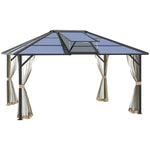 Outdoor and Garden-14' x 12' Hardtop Polycarbonate Gazebo Canopy Aluminum Frame Pergola with Top Vent and Netting for Garden, Patio, Grey - Outdoor Style Company