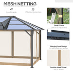 Outdoor and Garden-14' x 12' Hardtop Polycarbonate Gazebo Canopy Aluminum Frame Pergola with Top Vent and Netting for Garden, Patio, Grey - Outdoor Style Company