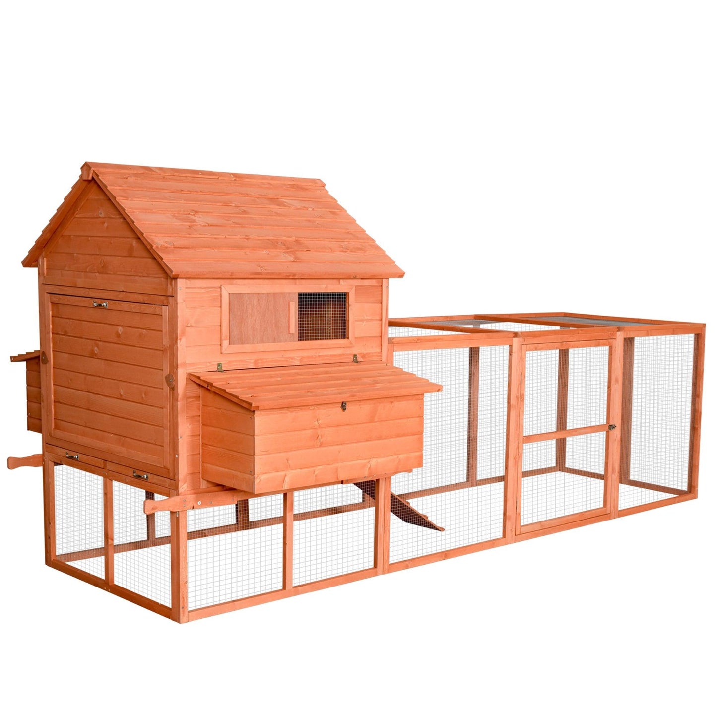 Outdoor and Garden-145" Outdoor Wooden Chicken Pen Chicken Coop, Multi-Level Hen House, Large Poultry Cage Pen with Run, Nesting Box & Wire Fence for Backyard - Outdoor Style Company