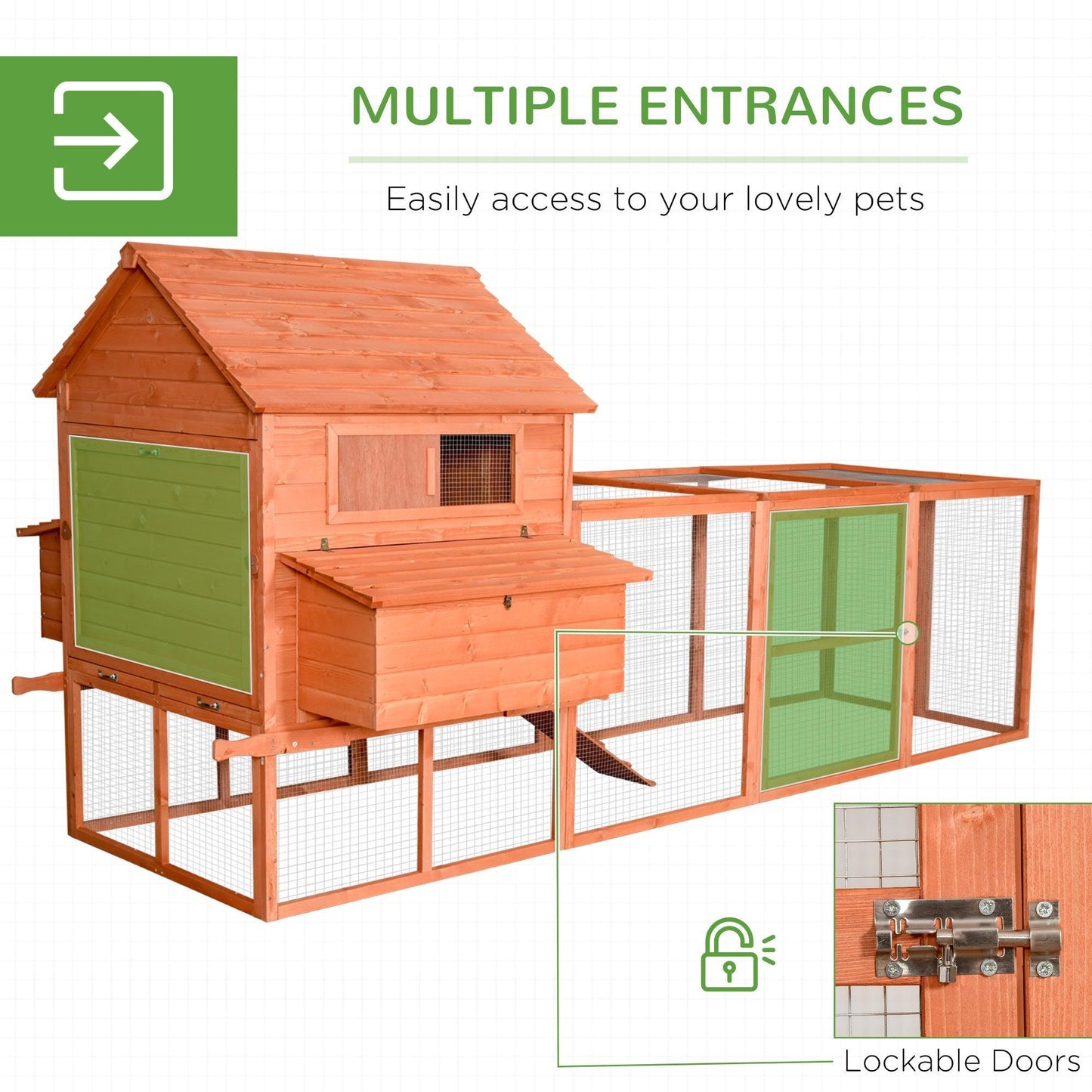 Outdoor and Garden-145" Outdoor Wooden Chicken Pen Chicken Coop, Multi-Level Hen House, Large Poultry Cage Pen with Run, Nesting Box & Wire Fence for Backyard - Outdoor Style Company