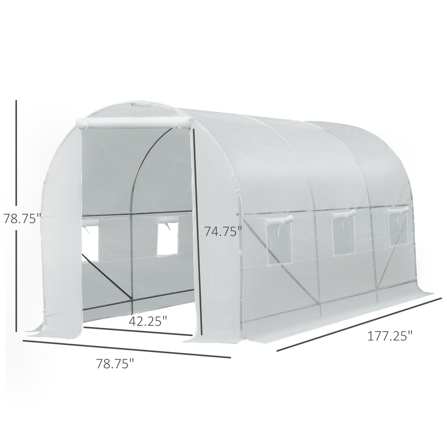 Outdoor and Garden-15' x 7' x 7' Walk-in Tunnel Greenhouse Garden Plant Growing House with Door and Ventilation Window, White - Outdoor Style Company