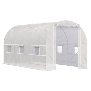 Outdoor and Garden-15' x 7' x 7' Walk-in Tunnel Greenhouse Garden Plant Growing House with Door and Ventilation Window White - Outdoor Style Company
