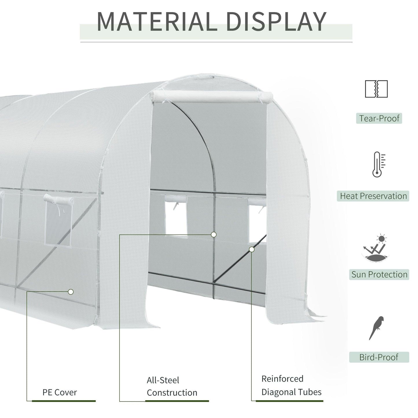 Outdoor and Garden-15' x 7' x 7' Walk-in Tunnel Greenhouse Garden Plant Growing House with Door and Ventilation Window, White - Outdoor Style Company