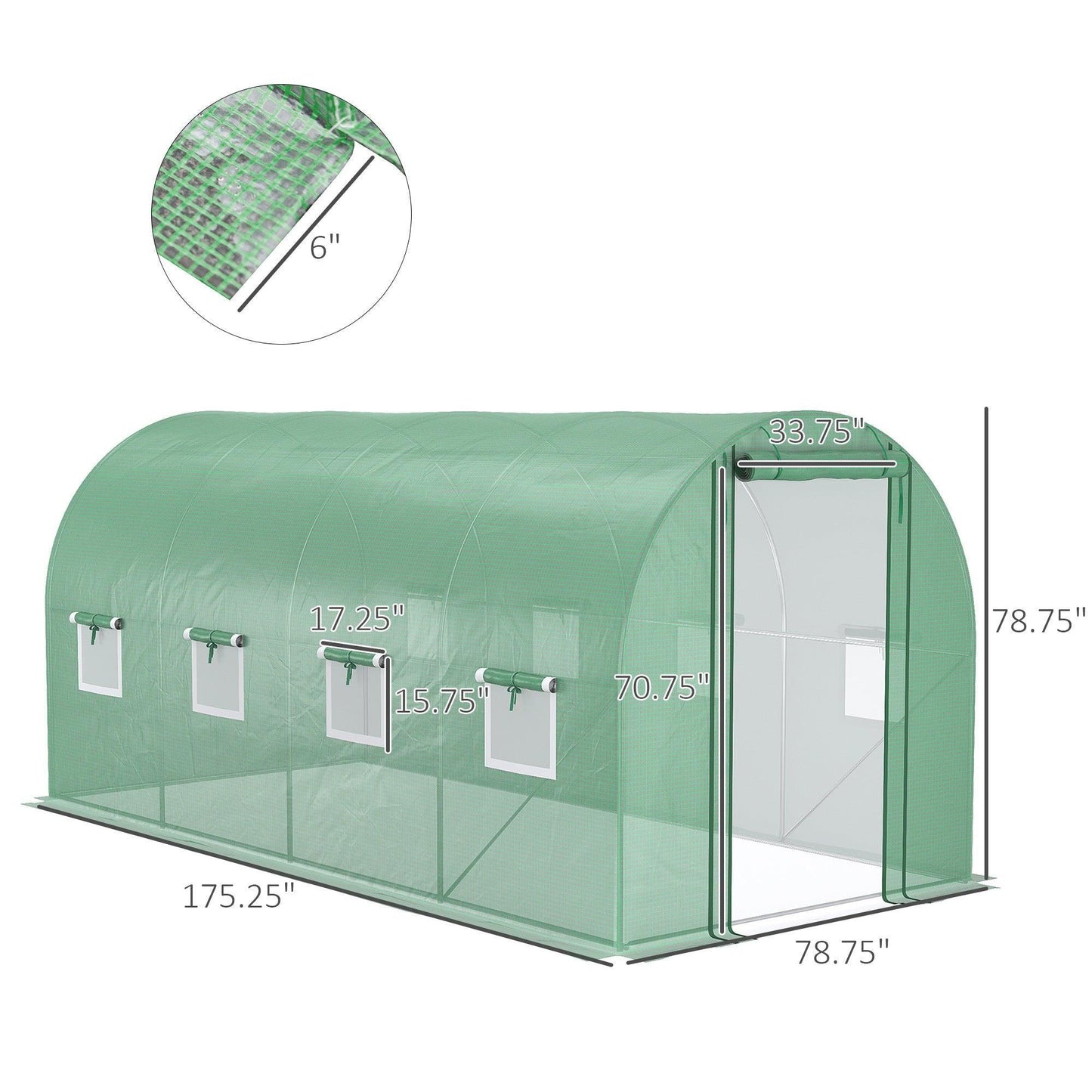 Miscellaneous-15' x 7' x 7' Walk-in Tunnel Hoop Greenhouse, Polyethylene PE Cover, Steel Frame, Roll-Up Zipper Door & Windows for Flowers, Vegetables - Outdoor Style Company