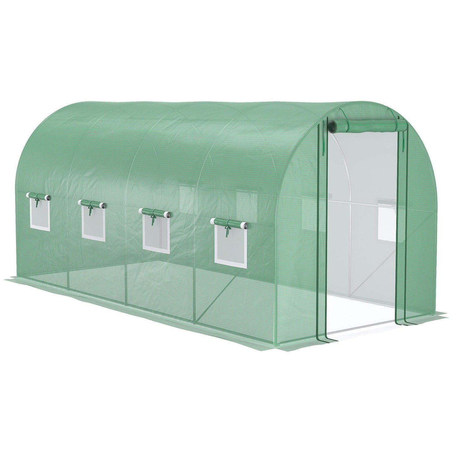 Miscellaneous-15' x 7' x 7' Walk-in Tunnel Hoop Greenhouse, Polyethylene PE Cover, Steel Frame, Roll-Up Zipper Door & Windows for Flowers, Vegetables - Outdoor Style Company