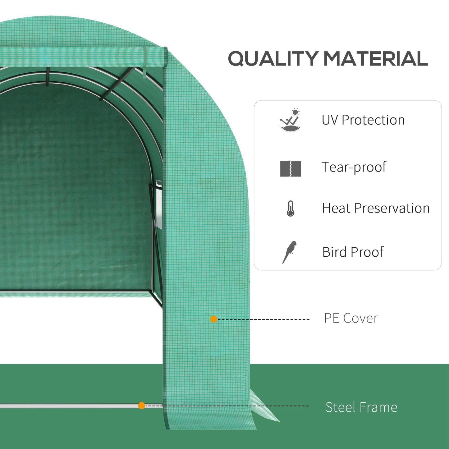 Miscellaneous-15' x 7' x 7' Walk-in Tunnel Hoop Greenhouse Polyethylene PE Cover, Steel Frame, Roll-Up Zipper Door & Windows for Flowers, Vegetables, Green - Outdoor Style Company