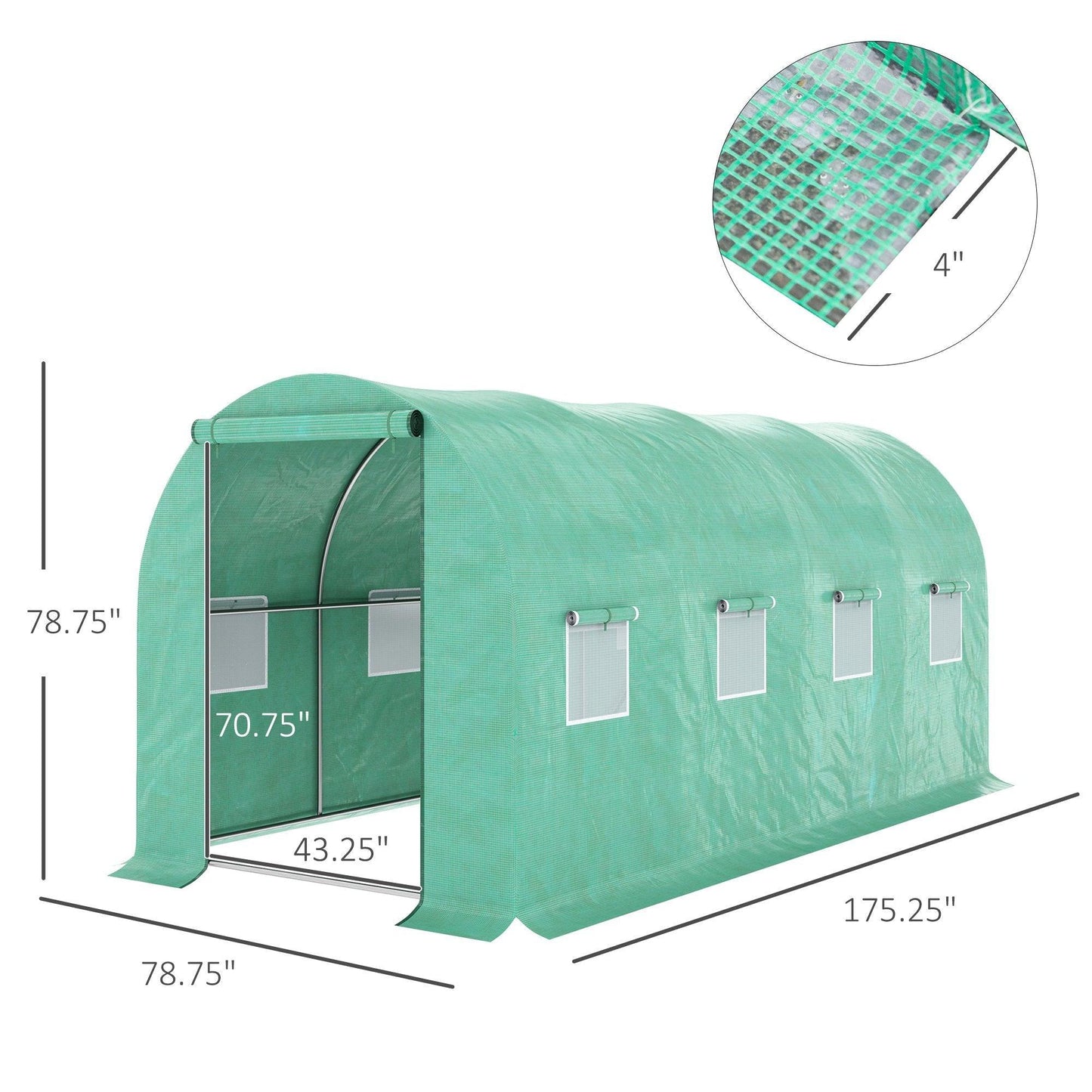 Miscellaneous-15' x 7' x 7' Walk-in Tunnel Hoop Greenhouse Polyethylene PE Cover, Steel Frame, Roll-Up Zipper Door & Windows for Flowers, Vegetables, Green - Outdoor Style Company