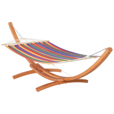 Outdoor and Garden-154'' x 47'' Outdoor Hammock, Arch Wooden Hammock with Stand, Single Bed w/ Straps and Hooks, Multi-color Stripe - Outdoor Style Company