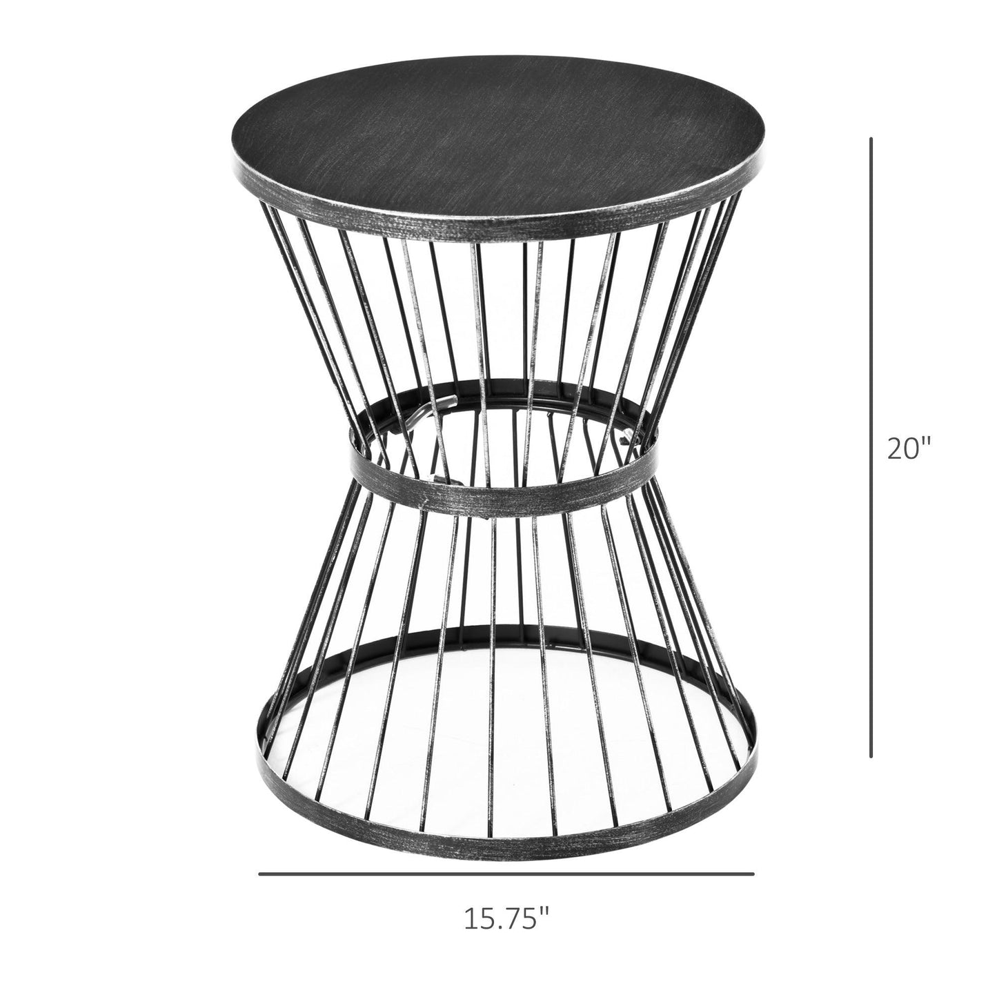 Outdoor and Garden-16" Steel Patio End Table, Side Table with Hourglass Design, Accent Table for Outdoor and Indoor Use, Black - Outdoor Style Company