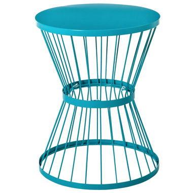 Outdoor and Garden-16" Steel Patio End Table, Side Table with Hourglass Design, Accent Table for Outdoor and Indoor Use, Blue - Outdoor Style Company