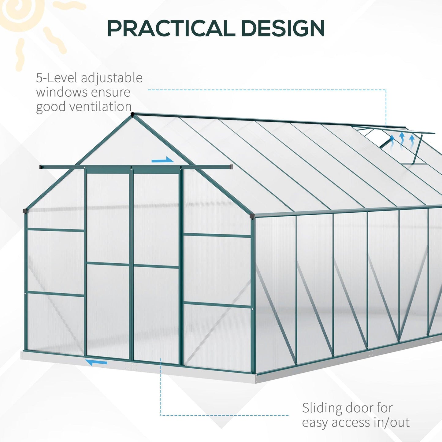 Outdoor and Garden-16' x 8' Aluminum Greenhouse, Walk-in Garden Greenhouse Kit with Adjustable Roof Vent, Rain Gutter and Sliding Door for Winter, Clear - Outdoor Style Company