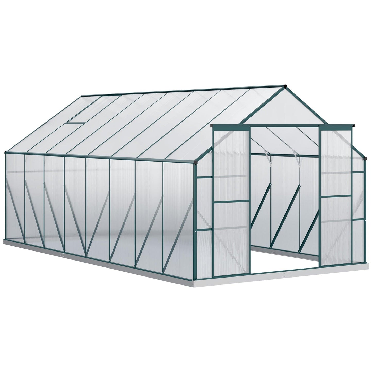 Outdoor and Garden-16' x 8' Aluminum Greenhouse, Walk-in Garden Greenhouse Kit with Adjustable Roof Vent, Rain Gutter and Sliding Door for Winter, Clear - Outdoor Style Company