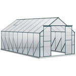 Outdoor and Garden-16' x 8' Aluminum Greenhouse, Walk-in Garden Greenhouse Kit with Adjustable Roof Vent, Rain Gutter and Sliding Door for Winter, Clear - Outdoor Style Company