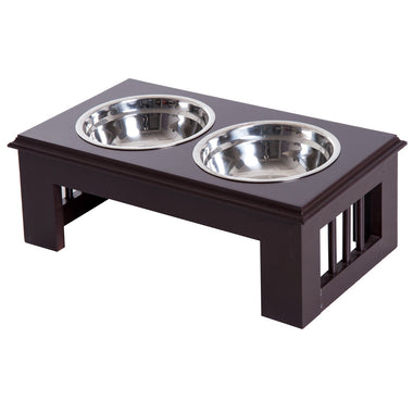 Pet Supplies-17" Durable Wooden Dog Dog Feeding Station with 2 Included Food Bowls & a Non-Slip Base, Dark Brown - Outdoor Style Company