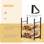 Outdoor and Garden-18" 2-Tier Firewood Rack with Shovel, Broom, Poker, Tongs and Hooks, for Outdoor and Indoor Fireplaces, Black - Outdoor Style Company