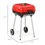 Outdoor and Garden-18" Portable Charcoal Grill w/ Wheels & Bottom Shelf, BBQ Smoker w/ Adjustable Vents on Lid for Picnic, Camping & Backyard Cooking, Red/Black - Outdoor Style Company