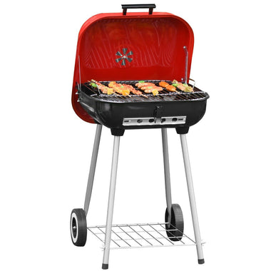 Outdoor and Garden-18" Portable Charcoal Grill w/ Wheels & Bottom Shelf, BBQ Smoker w/ Adjustable Vents on Lid for Picnic, Camping & Backyard Cooking, Red/Black - Outdoor Style Company