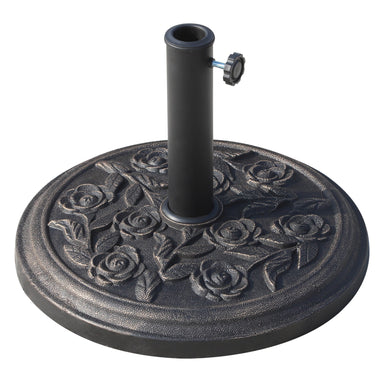 Miscellaneous-18" Round Resin Umbrella Base Stand, Market Parasol Holder with Decorative Rose Floral Pattern & Easy Setup, for Φ1.5", Φ1.89" Pole, Bronze - Outdoor Style Company