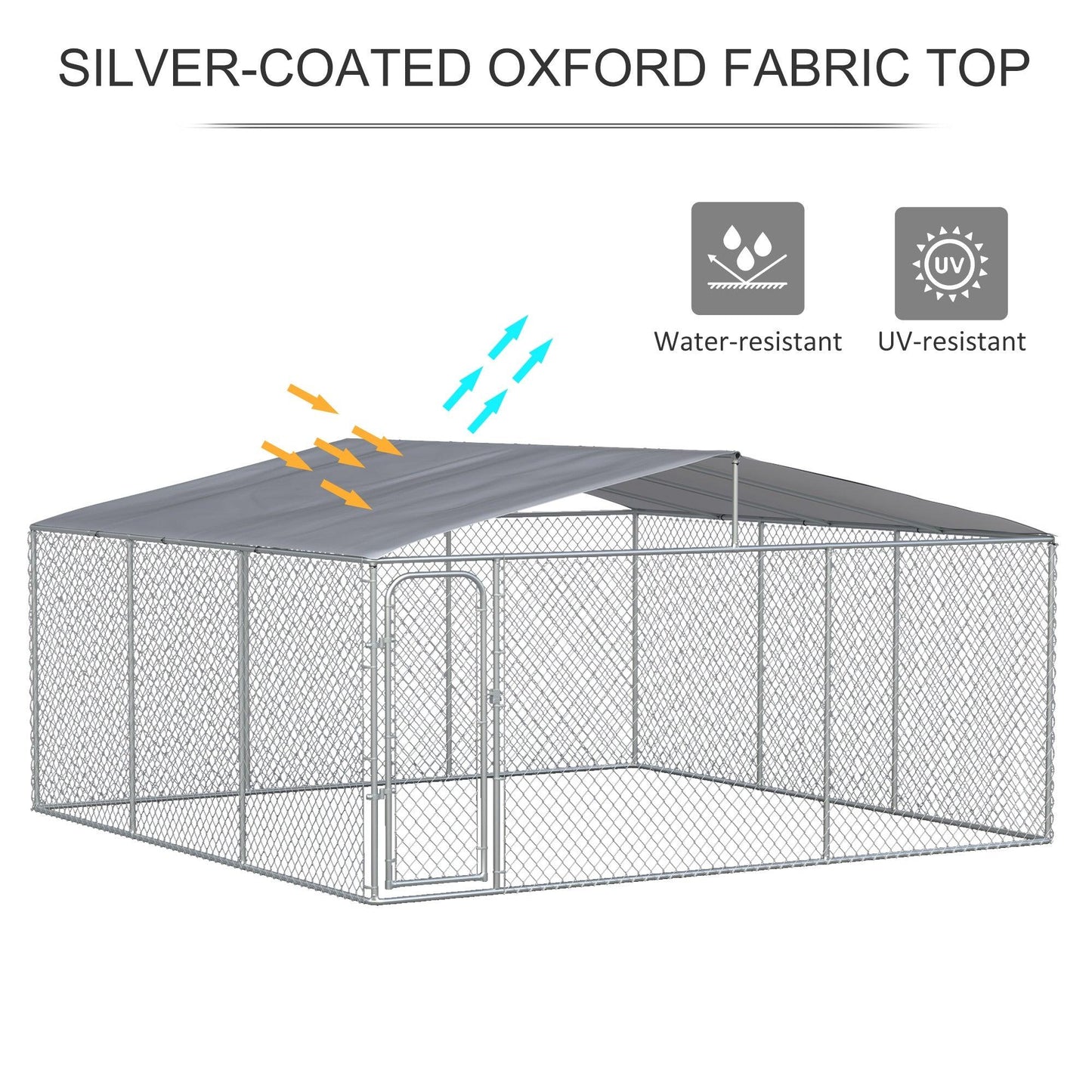 Outdoor and Garden-181" x 181" Large Outdoor Dog Kennel Galvanized Steel Fence with Cover Secure Lock Mesh Sidewalls for Backyard - Outdoor Style Company