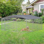 Outdoor and Garden-181" x 181" Large Outdoor Dog Kennel Galvanized Steel Fence with Cover Secure Lock Mesh Sidewalls for Backyard - Outdoor Style Company