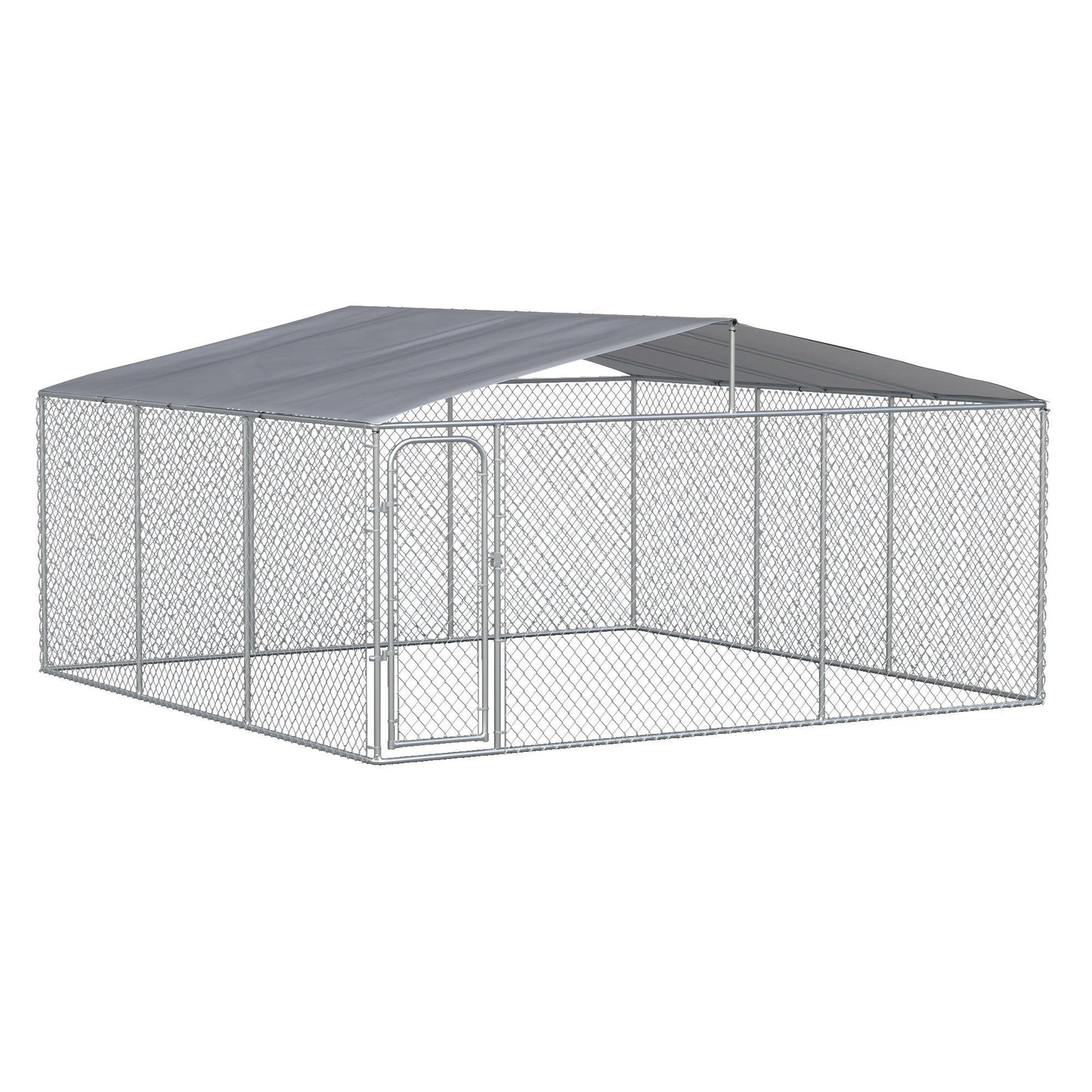 Outdoor and Garden-181" x 181" Large Outdoor Dog Kennel Galvanized Steel Fence with Cover Secure Lock Mesh Sidewalls for Backyard - Outdoor Style Company