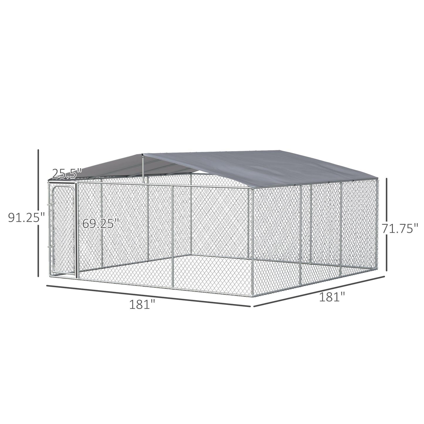 Outdoor and Garden-181" x 181" Large Outdoor Dog Kennel Galvanized Steel Fence with Cover Secure Lock Mesh Sidewalls for Backyard - Outdoor Style Company