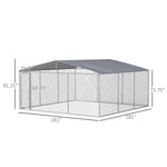 Outdoor and Garden-181" x 181" Large Outdoor Dog Kennel Galvanized Steel Fence with Cover Secure Lock Mesh Sidewalls for Backyard - Outdoor Style Company