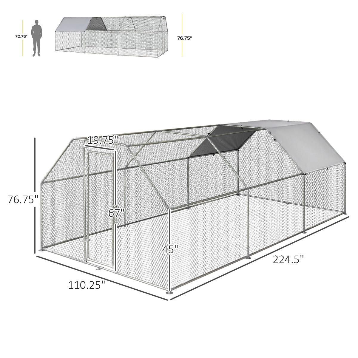 Pet Supplies-18.5' Chicken Coop Galvanized Metal Hen House, Large Rabbit Hutch Poultry Cage Pen Backyard with Cover, Walk-In Pen Run for Outdoor, Silver - Outdoor Style Company