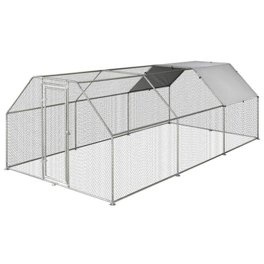 Pet Supplies-18.5' Chicken Coop Galvanized Metal Hen House, Large Rabbit Hutch Poultry Cage Pen Backyard with Cover, Walk-In Pen Run for Outdoor, Silver - Outdoor Style Company