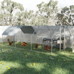 Pet Supplies-18.5' Chicken Coop Galvanized Metal Hen House, Large Rabbit Hutch Poultry Cage Pen Backyard with Cover, Walk-In Pen Run for Outdoor, Silver - Outdoor Style Company