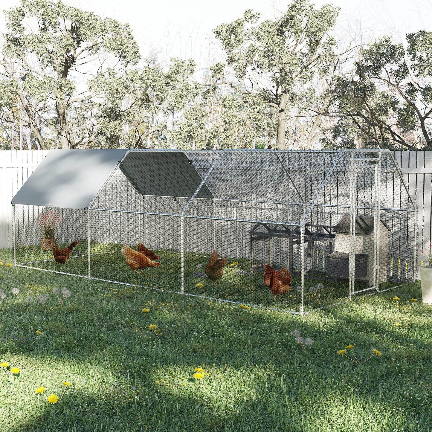 Outdoor and Garden-18.5' Metal Chicken Coop Run with Roof, Walk-In Chicken Coop Fence, Chicken House Chicken Cage Outdoor Chicken Pen Hen House - Outdoor Style Company