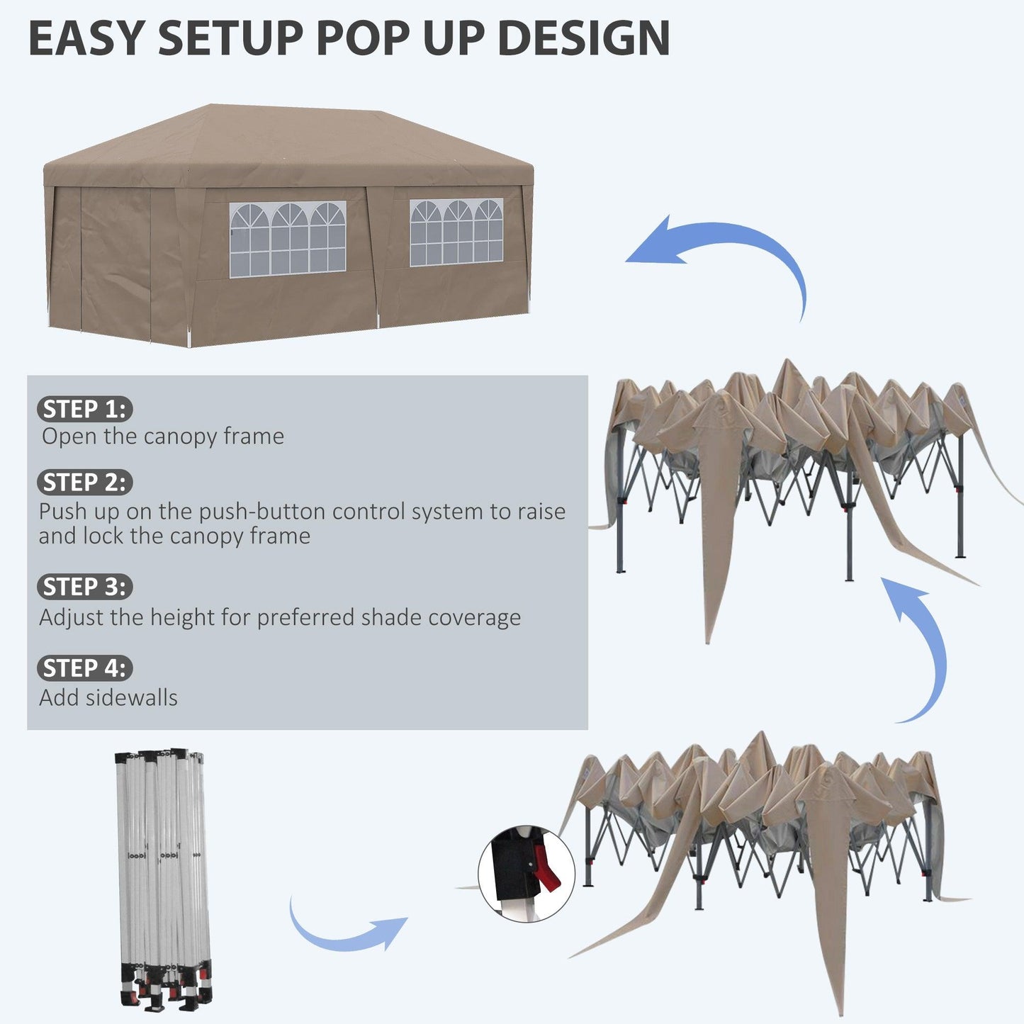 Miscellaneous-19' x 10' Pop Up Canopy with Sidewalls, Height Adjustable Large Party Tent with Leg Weight Bags, 2 Doors and Wheeled Carry Bag - Outdoor Style Company