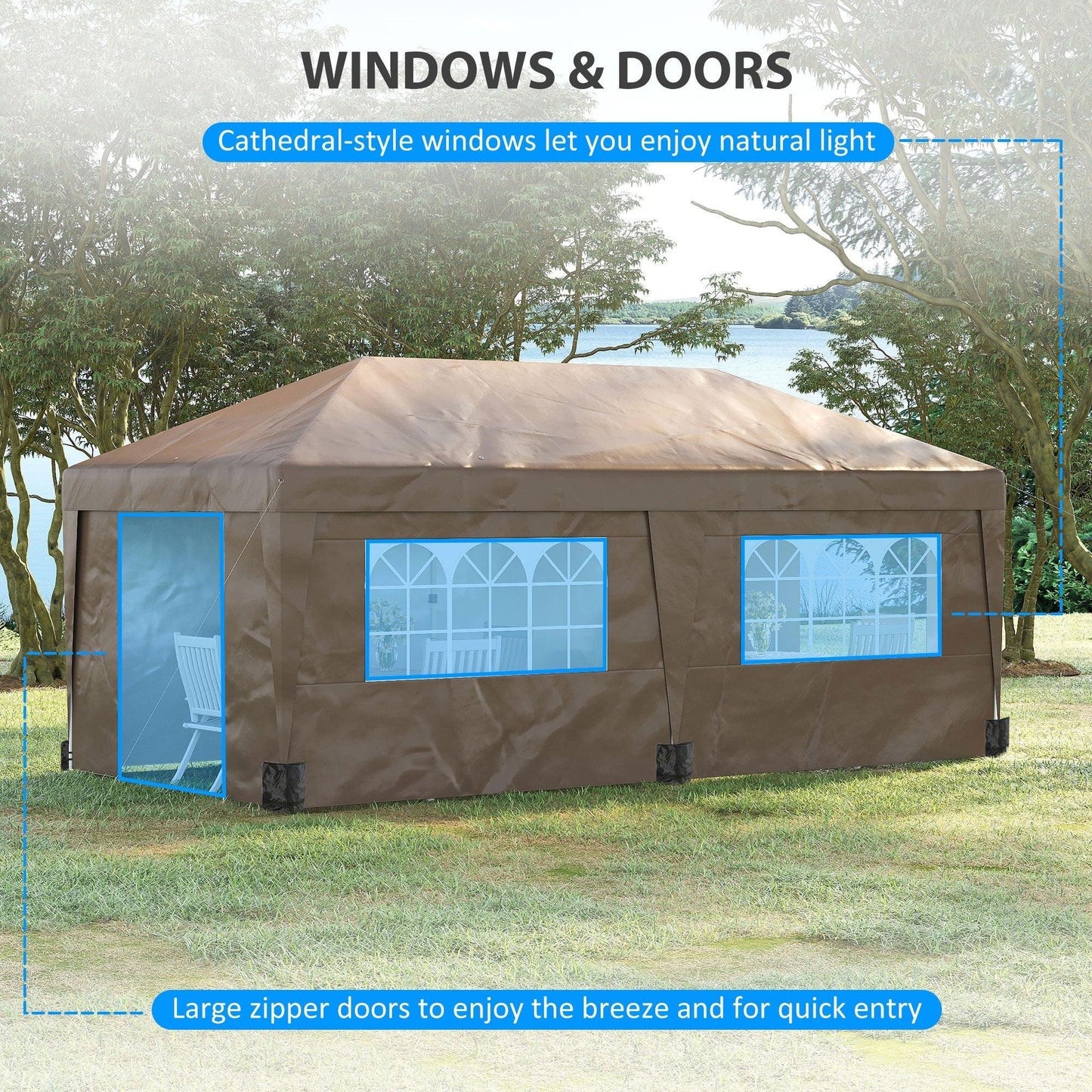 Miscellaneous-19' x 10' Pop Up Canopy with Sidewalls, Height Adjustable Large Party Tent with Leg Weight Bags, 2 Doors and Wheeled Carry Bag - Outdoor Style Company