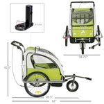 Sports and Fitness-2-in-1 Bike Trailer for Kid, 360 Swivel 2-Wheel Bicycle Cargo Stroller with 2-Seat & 5-Point Security Harnesses, Green - Outdoor Style Company