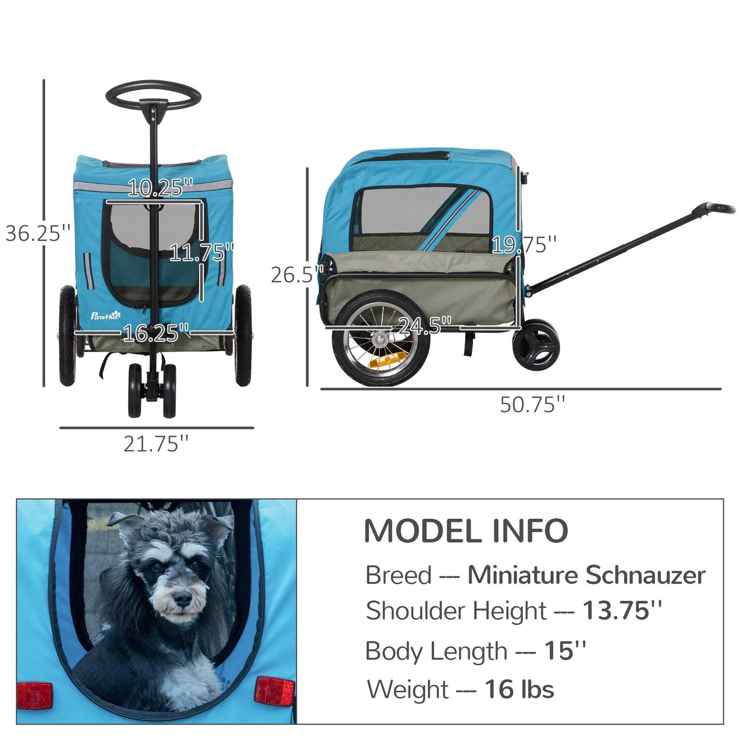 Pet Supplies-2-In-1 Dog Bike Trailer, Pet Trolley Cart with 360 Swivel Quick-release Wheel, Bicycle Wagon with Reflectors, Flag for Travel, Blue - Outdoor Style Company