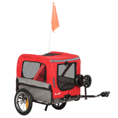Pet Supplies-2-In-1 Dog Bike Trailer, Pet Trolley Cart with 360 Swivel Quick-release Wheel, Bicycle Wagon with Reflectors, Flag for Travel, Red - Outdoor Style Company