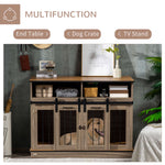 Pet Supplies-2-in-1 Large/Small Dog Crate Table with Removable Wall, Dog Crate Furniture with Shelving & Sliding Doors, 47" x 23.5" x 35", Oak - Outdoor Style Company